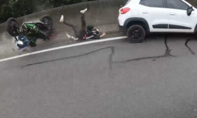 Motorista alcoolizado atinge e fratura a perna de um motoqueiro na Anhanguera; VÍDEO