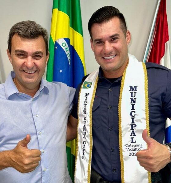 Prefeito Nilson Gaspar recebe campeão do concurso Miss e Mister Guardas Municipais do Brasil