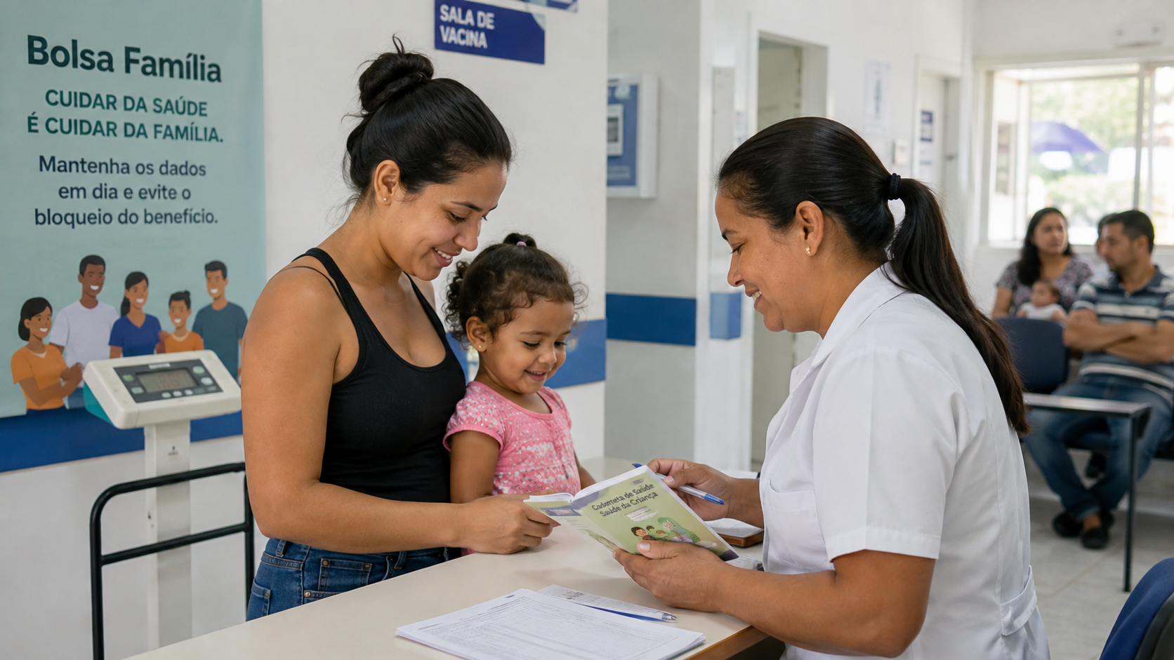 Família beneficiária do Bolsa Família realiza acompanhamento obrigatório de saúde em uma unidade de atendimento em Indaiatuba.